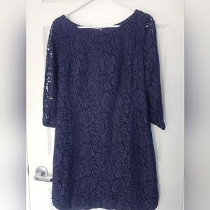 Vince Camuto Navy Floral Patterned lace dress. Size 12. EUC.